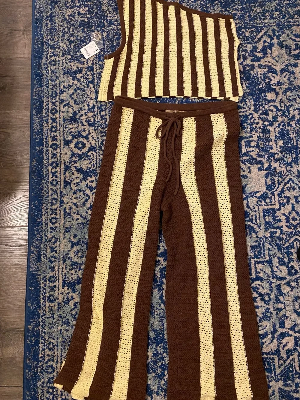 Free People Striped Knit Joggers and Top in Brown and Cream